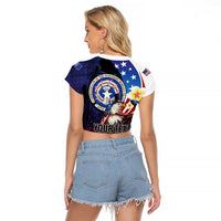 Personalized Northern Mariana Islands 4th of July Raglan Cropped T Shirt Plumeria USA Eagle