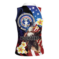 Personalized Northern Mariana Islands 4th of July Women Sleeveless Polo Shirt Plumeria USA Eagle