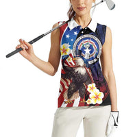 Personalized Northern Mariana Islands 4th of July Women Sleeveless Polo Shirt Plumeria USA Eagle