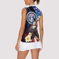 Personalized Northern Mariana Islands 4th of July Women Sleeveless Polo Shirt Plumeria USA Eagle