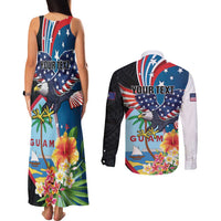 Personalized Guam Fourth of July Couples Matching Tank Maxi Dress and Long Sleeve Button Shirt Tropical Flowers