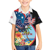 Personalized Guam Fourth of July Family Matching Long Sleeve Bodycon Dress and Hawaiian Shirt Tropical Flowers