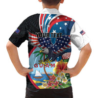 Personalized Guam Fourth of July Family Matching Off Shoulder Short Dress and Hawaiian Shirt Tropical Flowers