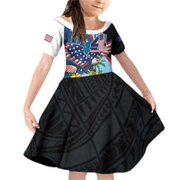 Personalized Guam Fourth of July Family Matching Off Shoulder Short Dress and Hawaiian Shirt Tropical Flowers