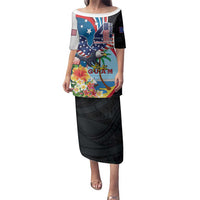 Personalized Guam Fourth of July Family Matching Puletasi and Hawaiian Shirt Tropical Flowers