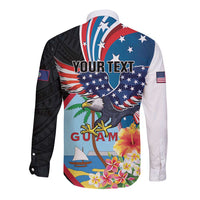 Personalized Guam Fourth of July Long Sleeve Button Shirt Tropical Flowers
