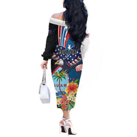 Personalized Guam Fourth of July Off The Shoulder Long Sleeve Dress Tropical Flowers