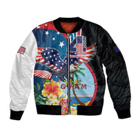 Personalized Guam Fourth of July Sleeve Zip Bomber Jacket Tropical Flowers