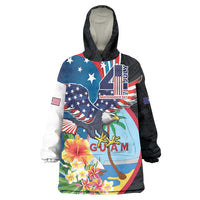 Personalized Guam Fourth of July Wearable Blanket Hoodie Tropical Flowers