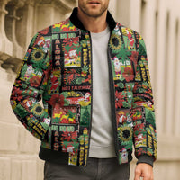 Hawaiian Santa Christmas Pattern Bomber Puffer Jacket Black Version - Polynesian Pride