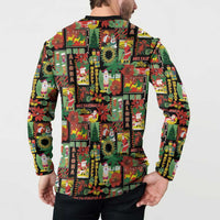 Hawaiian Santa Christmas Pattern Button Sweatshirt Black Version - Polynesian Pride