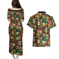 Hawaiian Santa Christmas Pattern Couples Matching Puletasi and Hawaiian Shirt Black Version - Polynesian Pride