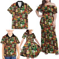 Hawaiian Santa Christmas Pattern Family Matching Off Shoulder Maxi Dress and Hawaiian Shirt Black Version - Polynesian Pride