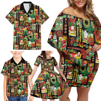 Hawaiian Santa Christmas Pattern Family Matching Off Shoulder Short Dress and Hawaiian Shirt Black Version - Polynesian Pride