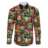 Hawaiian Santa Christmas Pattern Family Matching Short Sleeve Bodycon Dress and Hawaiian Shirt Black Version - Polynesian Pride