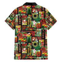 Hawaiian Santa Christmas Pattern Family Matching Tank Maxi Dress and Hawaiian Shirt Black Version - Polynesian Pride