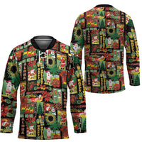 Hawaiian Santa Christmas Pattern Hockey Jersey Black Version - Polynesian Pride