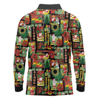 Hawaiian Santa Christmas Pattern Long Sleeve Polo Shirt Black Version - Polynesian Pride