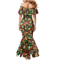 Hawaiian Santa Christmas Pattern Mermaid Dress Black Version - Polynesian Pride