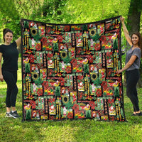 Hawaiian Santa Christmas Pattern Quilt Black Version - Polynesian Pride