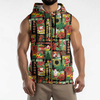 Hawaiian Santa Christmas Pattern Sleeveless Zip Hoodie Black Version - Polynesian Pride