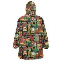 Hawaiian Santa Christmas Pattern Wearable Blanket Hoodie Black Version - Polynesian Pride