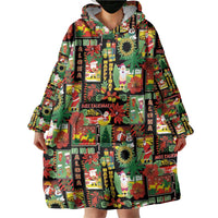 Hawaiian Santa Christmas Pattern Wearable Blanket Hoodie Black Version - Polynesian Pride