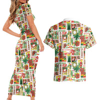 Hawaiian Santa Christmas Pattern Couples Matching Short Sleeve Bodycon Dress and Hawaiian Shirt White Version - Polynesian Pride