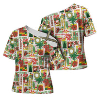 Hawaiian Santa Christmas Pattern Cross Shoulder Shirt White Version - Polynesian Pride