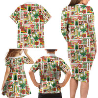 Hawaiian Santa Christmas Pattern Family Matching Long Sleeve Bodycon Dress and Hawaiian Shirt White Version - Polynesian Pride