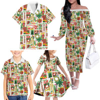Hawaiian Santa Christmas Pattern Family Matching Off The Shoulder Long Sleeve Dress and Hawaiian Shirt White Version - Polynesian Pride