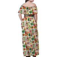 Hawaiian Santa Christmas Pattern Family Matching Off Shoulder Maxi Dress and Hawaiian Shirt White Version - Polynesian Pride