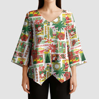 Hawaiian Santa Christmas Pattern Kimono Sleeve Blouse White Version - Polynesian Pride
