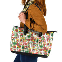 Hawaiian Santa Christmas Pattern Leather Tote Bag White Version - Polynesian Pride