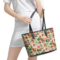 Hawaiian Santa Christmas Pattern Leather Tote Bag White Version - Polynesian Pride
