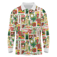 Hawaiian Santa Christmas Pattern Long Sleeve Polo Shirt White Version - Polynesian Pride