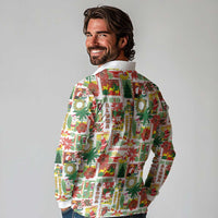 Hawaiian Santa Christmas Pattern Long Sleeve Polo Shirt White Version - Polynesian Pride