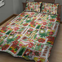 Hawaiian Santa Christmas Pattern Quilt Bed Set White Version - Polynesian Pride