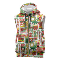 Hawaiian Santa Christmas Pattern Sleeveless Zip Hoodie White Version - Polynesian Pride