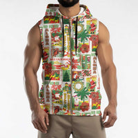 Hawaiian Santa Christmas Pattern Sleeveless Zip Hoodie White Version - Polynesian Pride