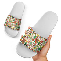 Hawaiian Santa Christmas Pattern Slide Sandals White Version - Polynesian Pride
