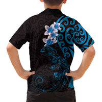 New Zealand Tuatara Plumeria Family Matching Long Sleeve Bodycon Dress and Hawaiian Shirt Maori Blue Koru Tribal Tattoo LT01 - Polynesian Pride