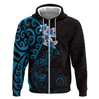 New Zealand Tuatara Plumeria Hoodie Maori Blue Koru Tribal Tattoo