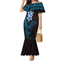 New Zealand Tuatara Plumeria Mermaid Dress Maori Blue Koru Tribal Tattoo LT01 Women Blue - Polynesian Pride