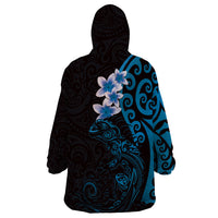 New Zealand Tuatara Plumeria Wearable Blanket Hoodie Maori Blue Koru Tribal Tattoo