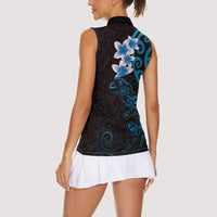New Zealand Tuatara Plumeria Women Sleeveless Polo Shirt Maori Blue Koru Tribal Tattoo