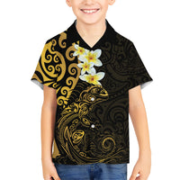 New Zealand Tuatara Plumeria Family Matching Short Sleeve Bodycon Dress and Hawaiian Shirt Maori Gold Koru Tribal Tattoo LT01 Son's Shirt Gold - Polynesian Pride