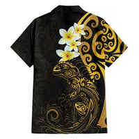 New Zealand Tuatara Plumeria Hawaiian Shirt Maori Gold Koru Tribal Tattoo