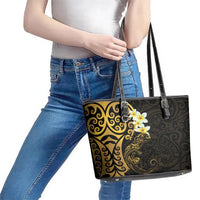 New Zealand Tuatara Plumeria Leather Tote Bag Maori Gold Koru Tribal Tattoo LT01 - Polynesian Pride
