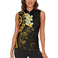 New Zealand Tuatara Plumeria Women Sleeveless Polo Shirt Maori Gold Koru Tribal Tattoo